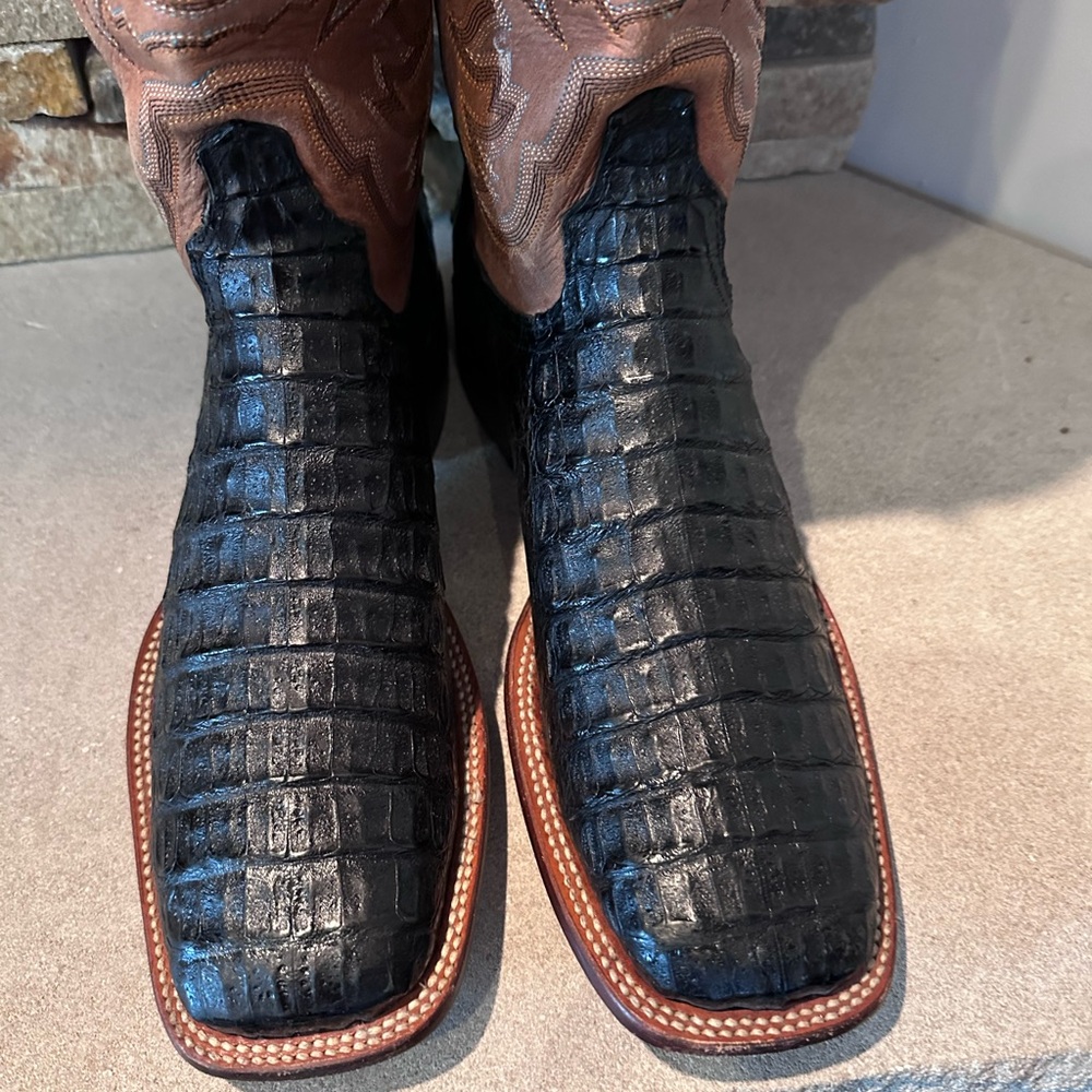 Lucchese Men's Black Crocodile Caiman Hornback Square Toe Cowboy Boots Size 11